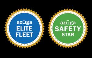 Azuga Elite Fleet and Azuga Safety Star award badges for fleet performance and safety