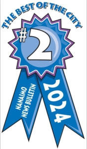 Blue ribbon graphic with "#2 Best of the City 2024" from Nanaimo News Bulletin