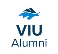 Vancouver Island University VIU Alumni logo with blue stylized eagle and mountains
