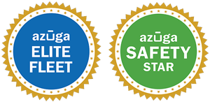Azuga Elite Fleet and Azuga Safety Star award badges side by side